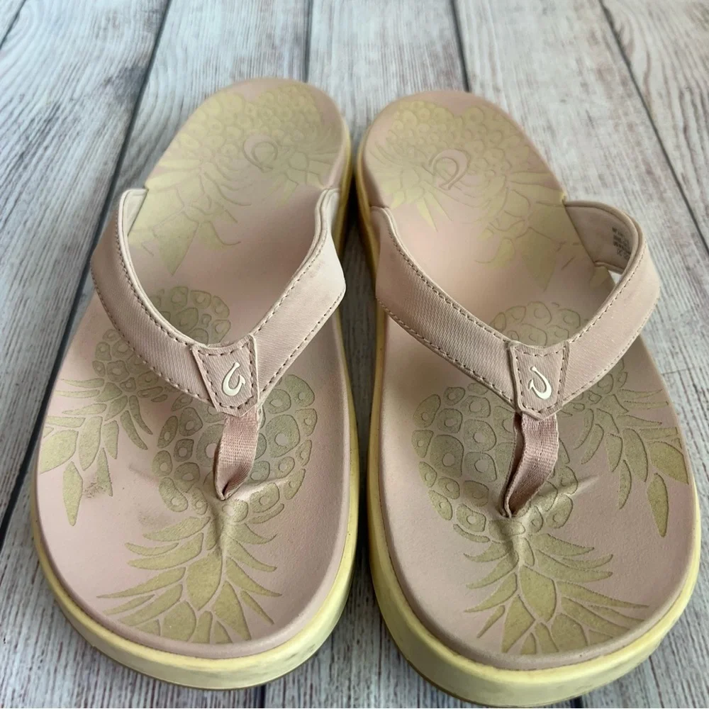 Olukai Sandals Womens Nu'a Pi'o Taupe Flip Flops Platform Shoes 8